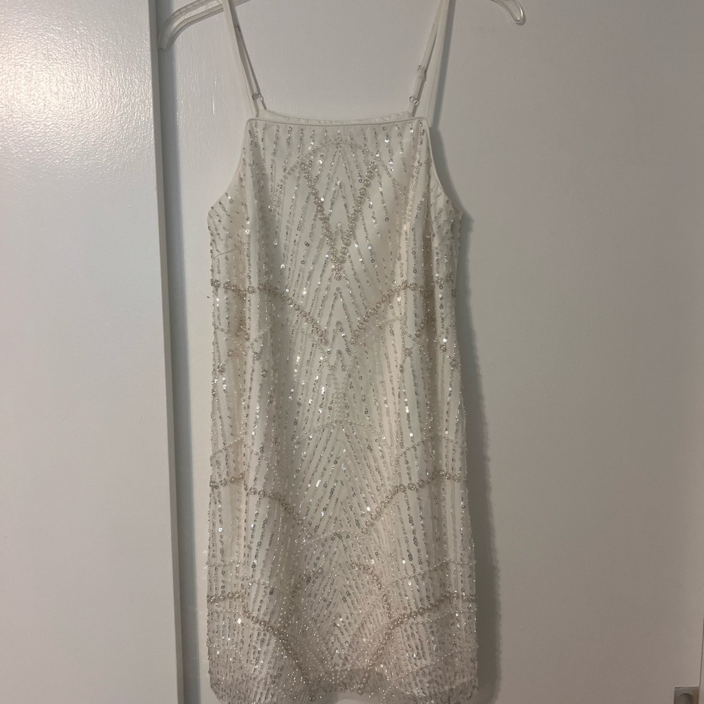 Wedding bridal reception dress after party White Beaded Mini Dress